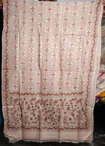 Hand-Embroidered Kantha Tassar Silk Dupatta