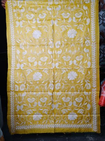 Lemon Gold Tassar Silk Kantha Dupatta